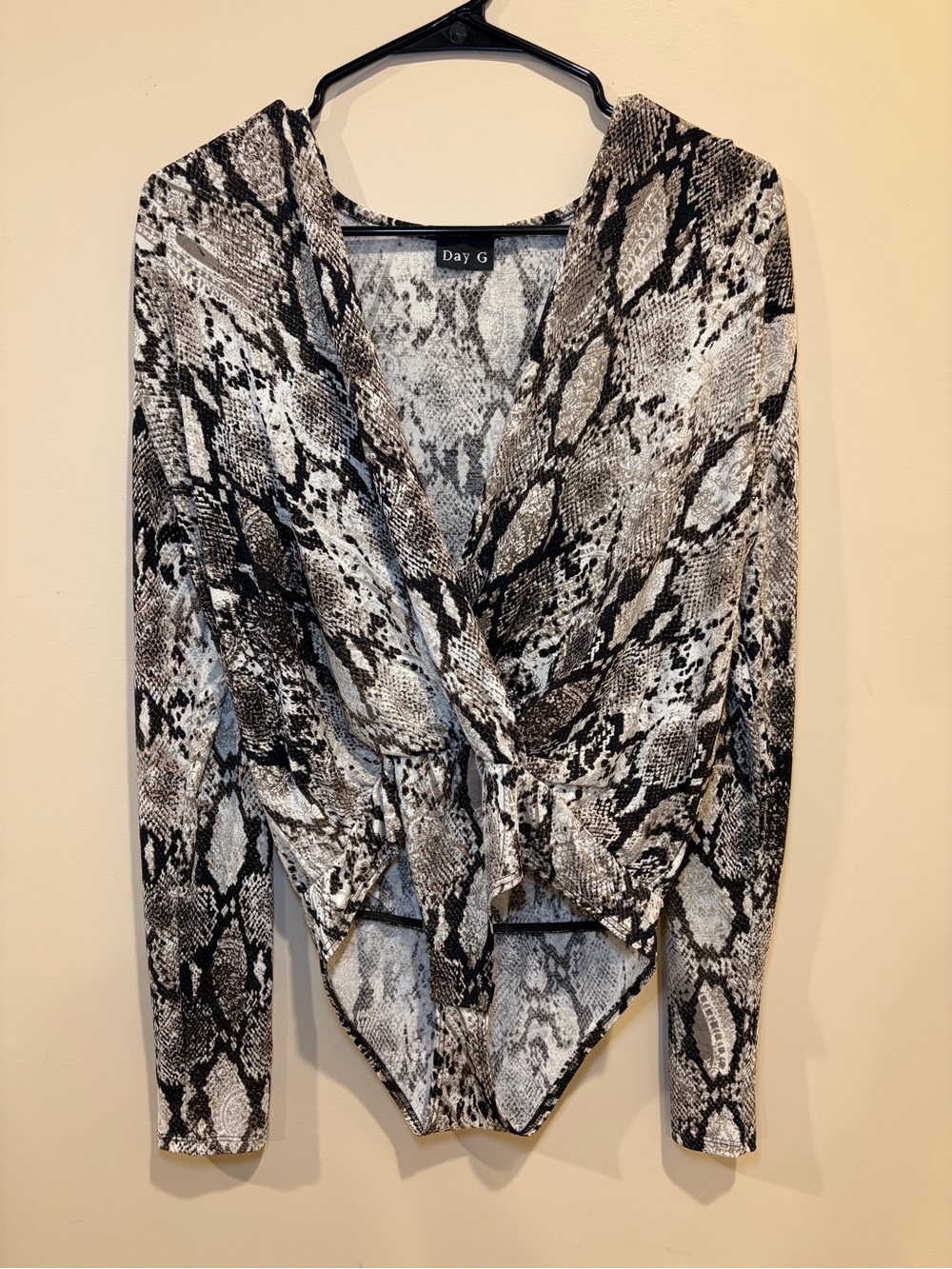 Day G Black & White Snake Print Wrap Bodysuit